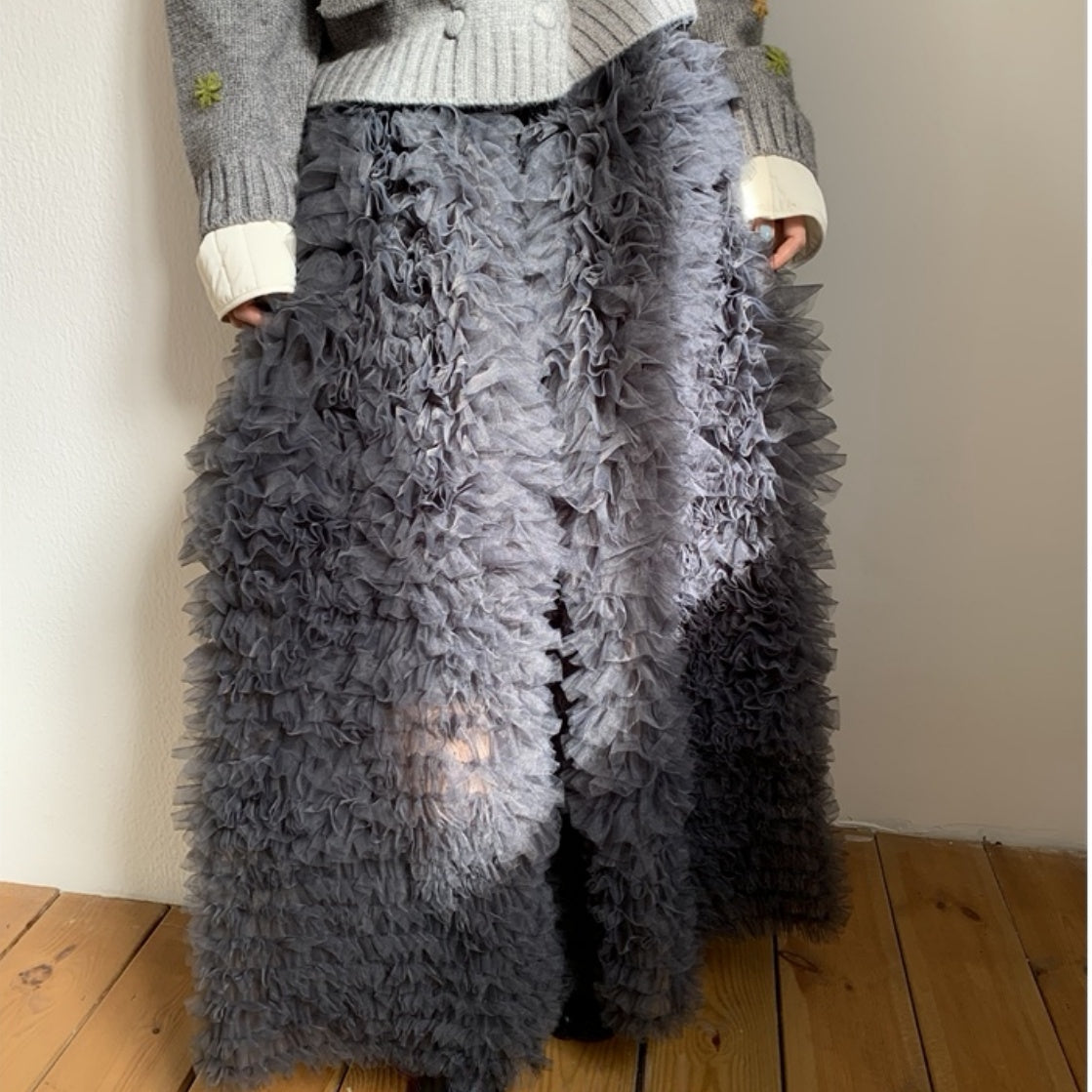 REINAREA New Spring Summer Women's Pleated Cake Tutu Tulle Skirt