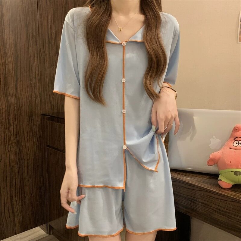 Korean version of the thin lapel buttons loungewear
