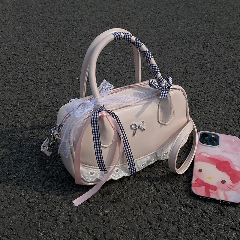 Y2K PU Leather Handbags: Sweet Lace & Bowknot Kawaii Shoulder Bag for Women