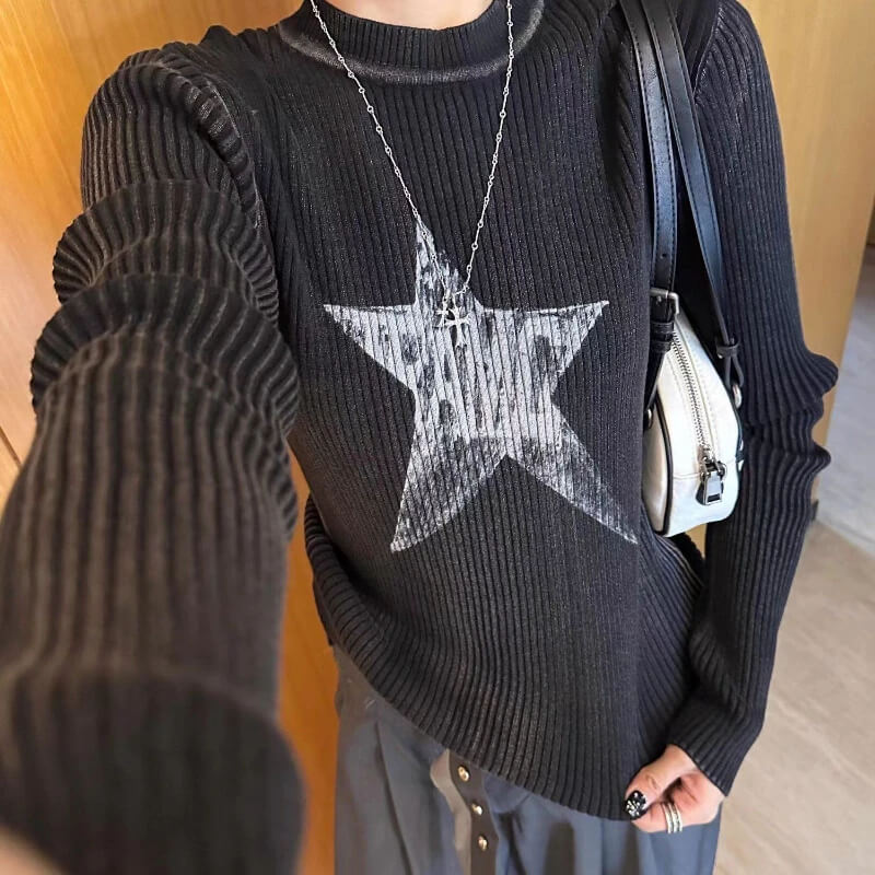 Black Striped Pullover Loose Casual Jumper
