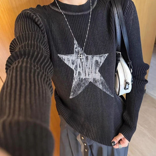 Black Striped Pullover Loose Casual Jumper