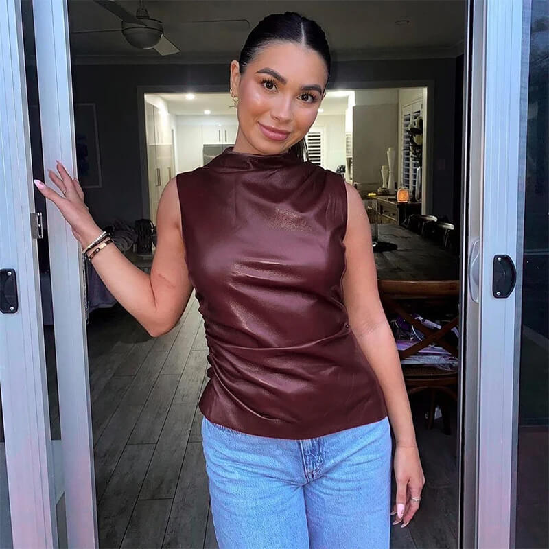 Asymmetrical Pleated Sleeveless Top