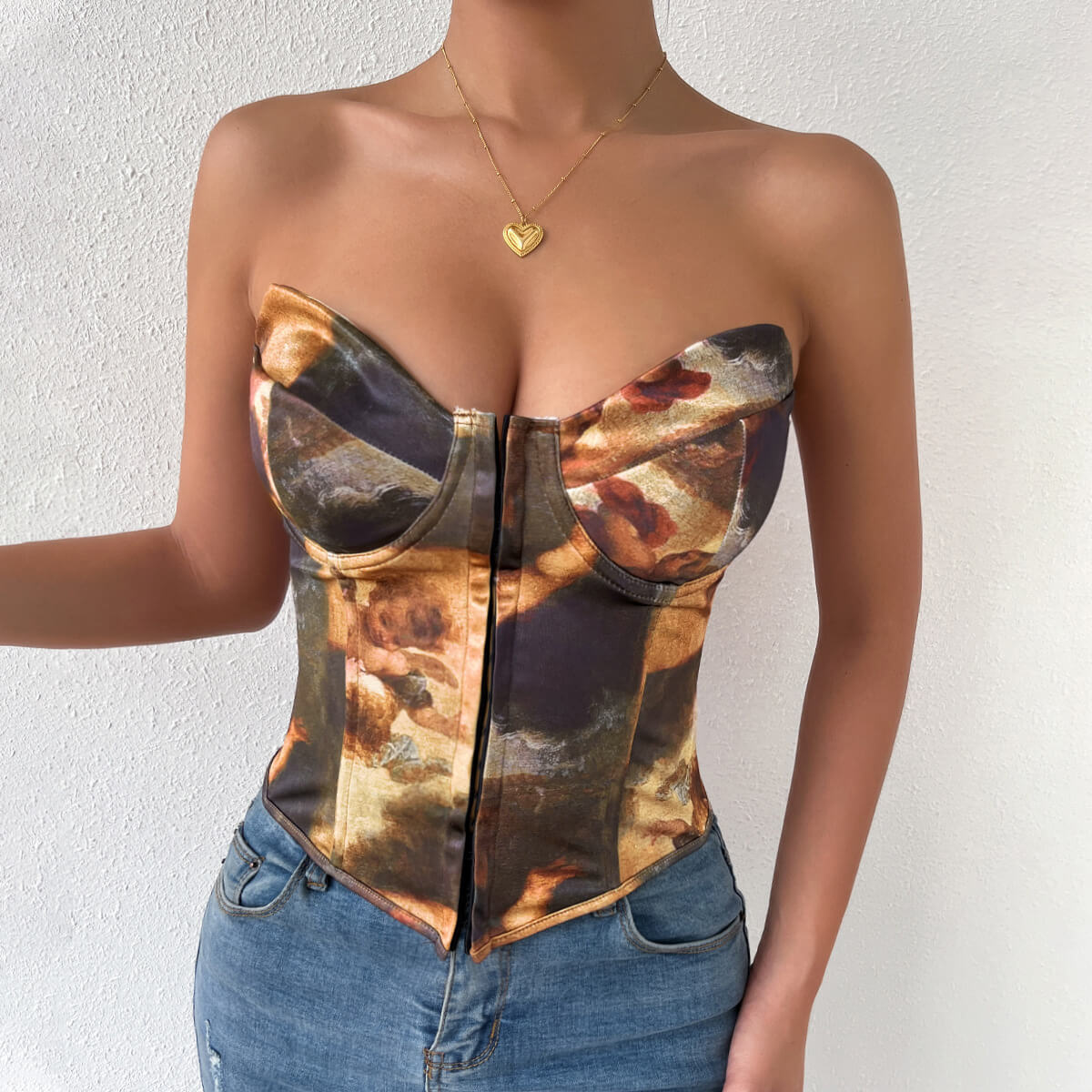 Lace-up steel ring fishbone backless suspenders