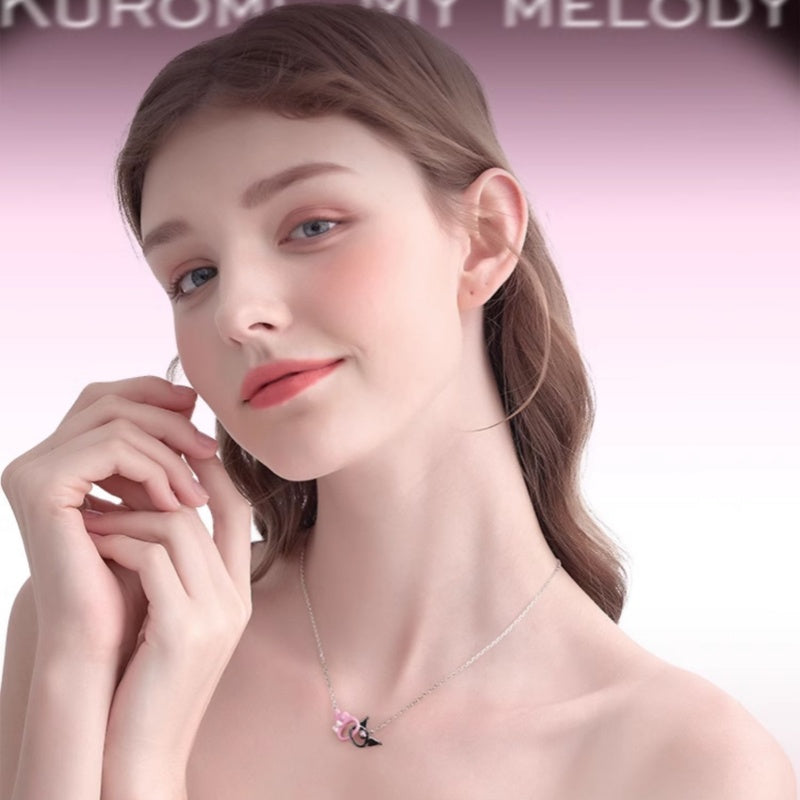 Sanrio Kuromime Melody Mobius Ring Sterling Silver Splicing Pendant Necklace Girlfriend Gift🖤🩷
