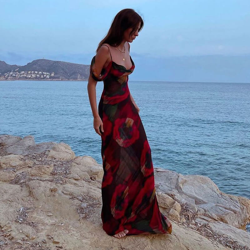 One Shoulder Printed High Waist Dress