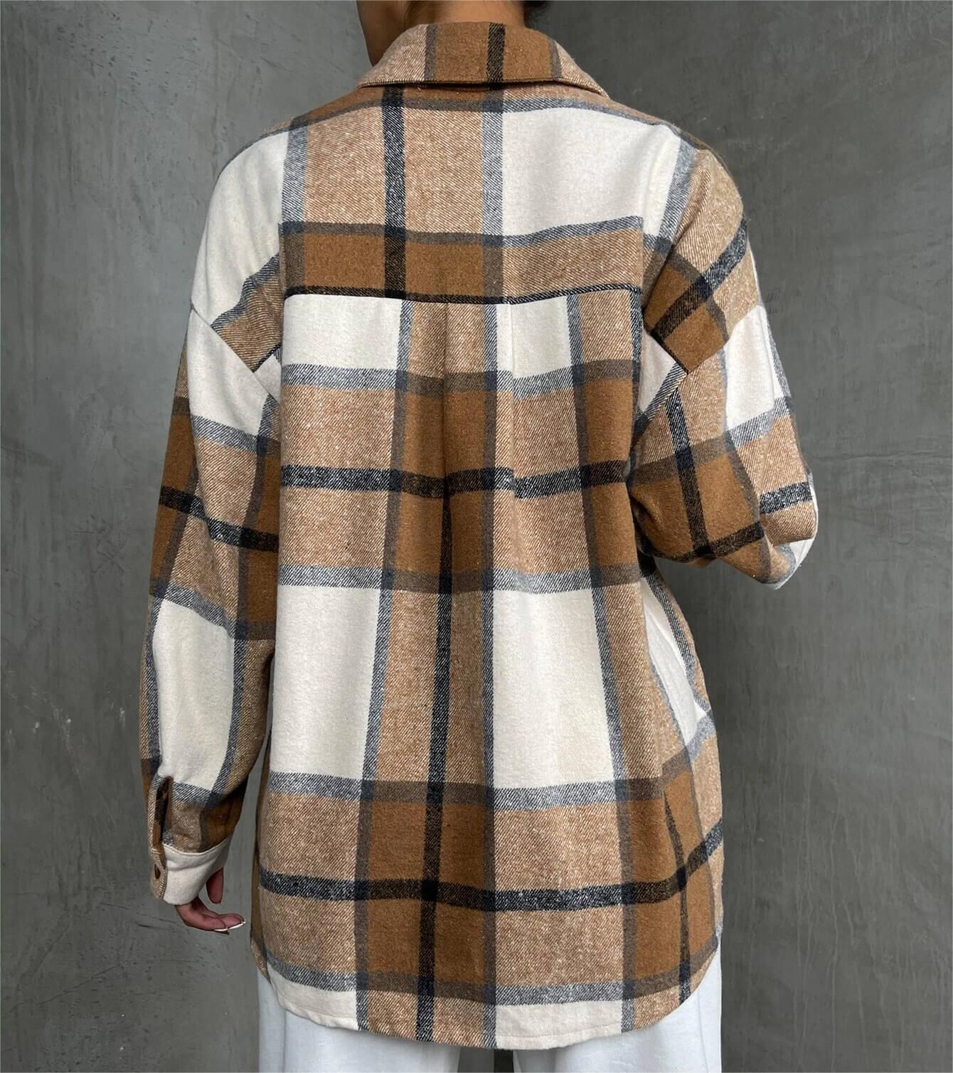 Plaid Print Flap Detail Drop Shoulder Coat