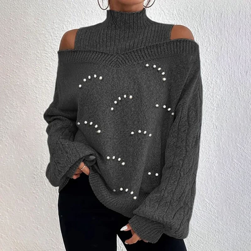 Autumn and Winter Solid Color Strapless Knit Sweater