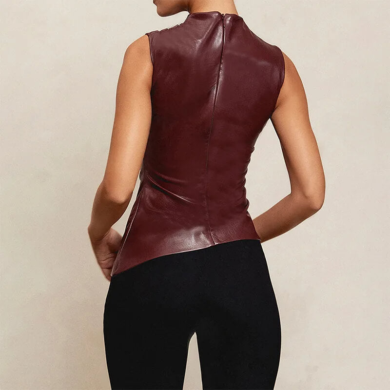 Asymmetrical Pleated Sleeveless Top