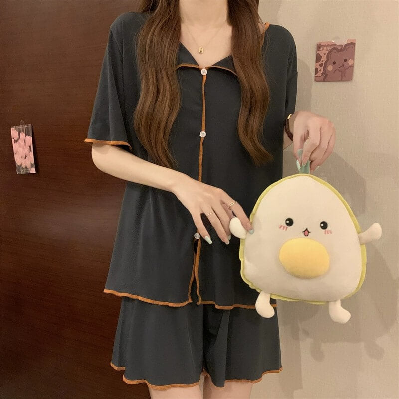 Korean version of the thin lapel buttons loungewear