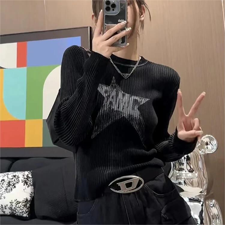 Black Striped Pullover Loose Casual Jumper