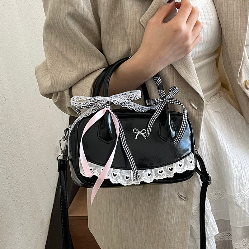 Y2K PU Leather Handbags: Sweet Lace & Bowknot Kawaii Shoulder Bag for Women