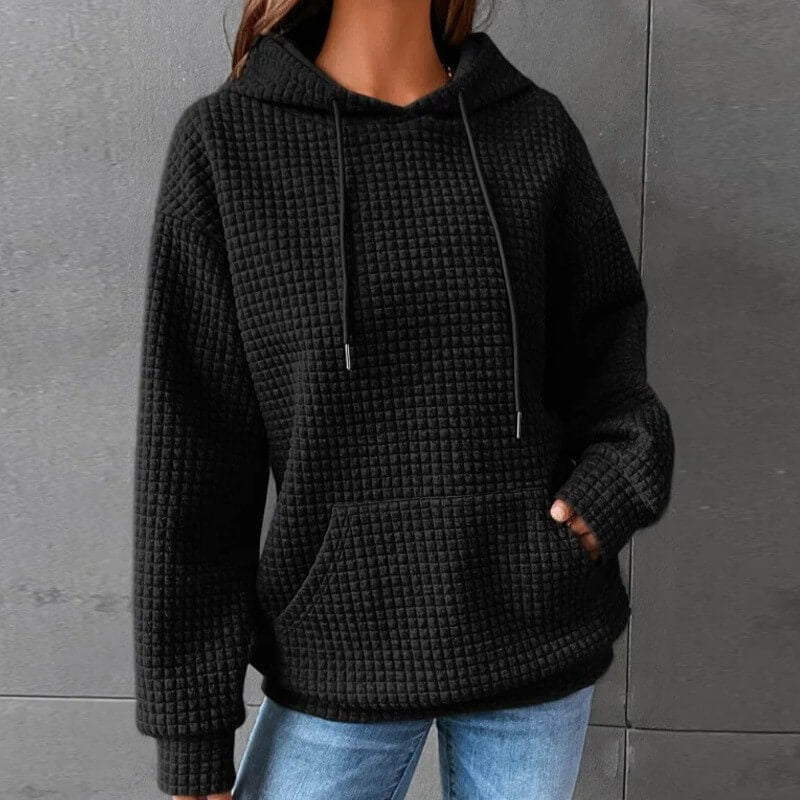 Solid Color Waffle Round Neck Long Sleeve Sweatshirt