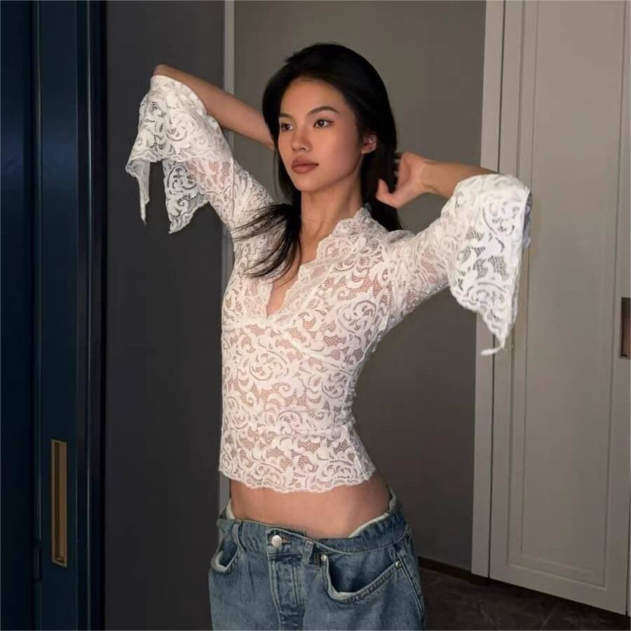 Slim Lace Shirt Long Sleeve Top