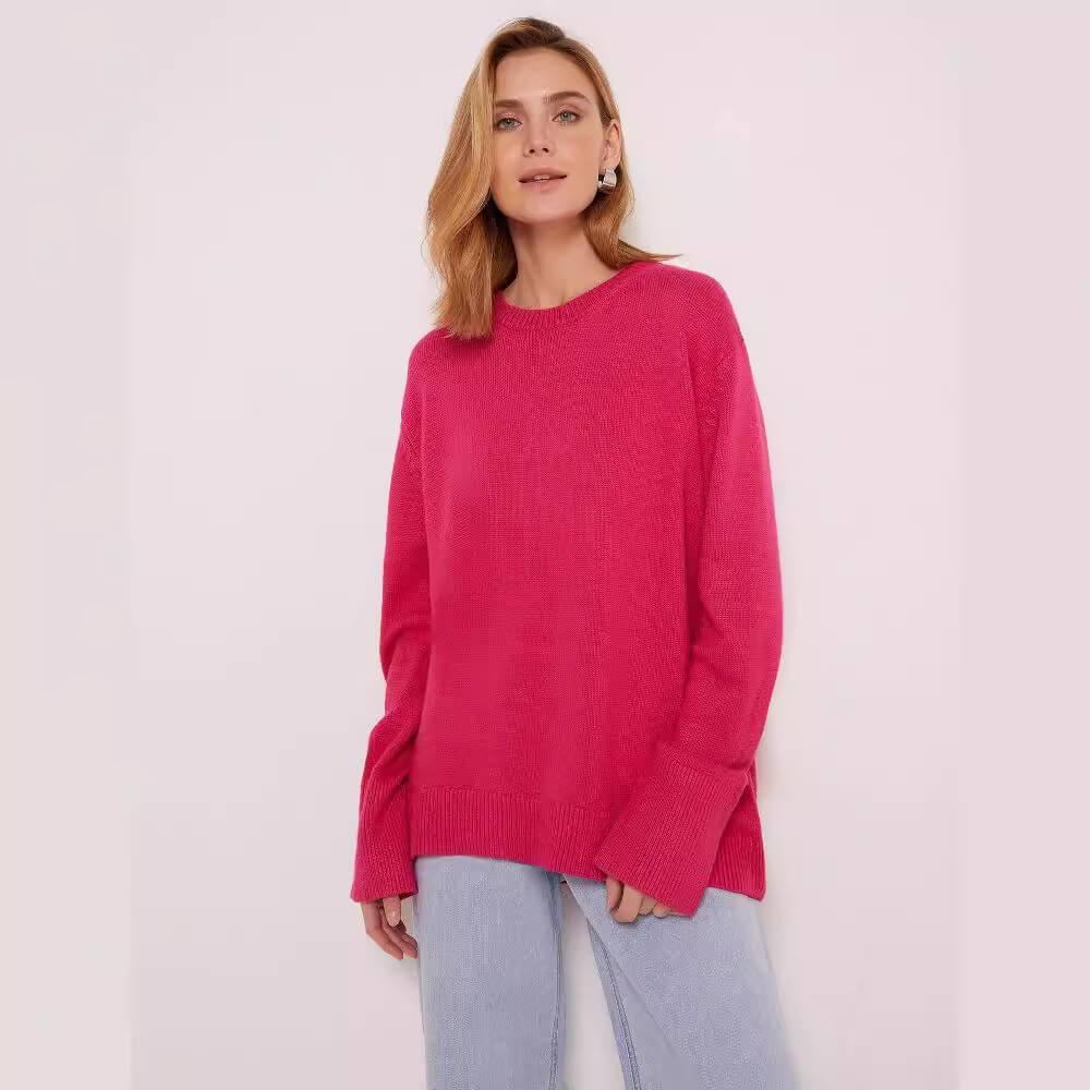 Round neck solid color loose knit sweater
