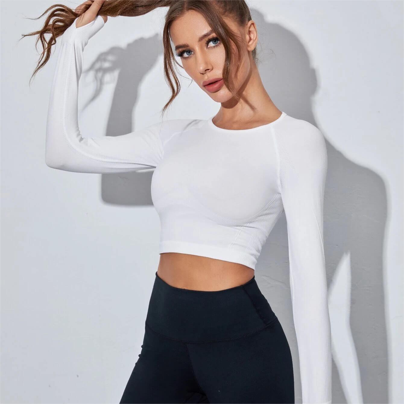Yoga Basic Seamless Raglan Sleeve Thumb Holes Sports Tee