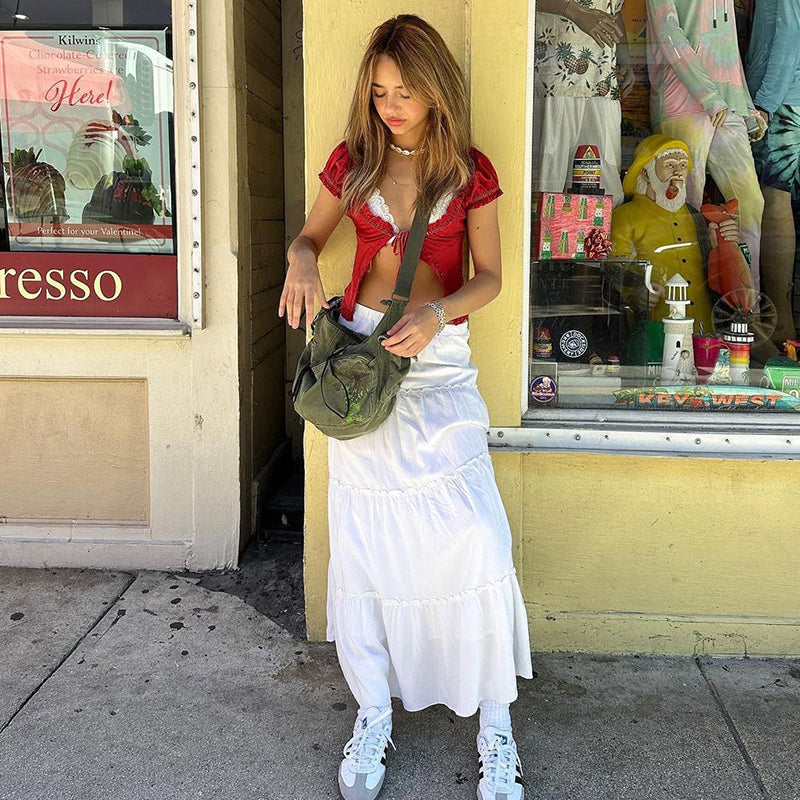 Bohemian High Waist A-Line Maxi Skirt - Sexy Solid Color Long Skirts for Versatile Styling