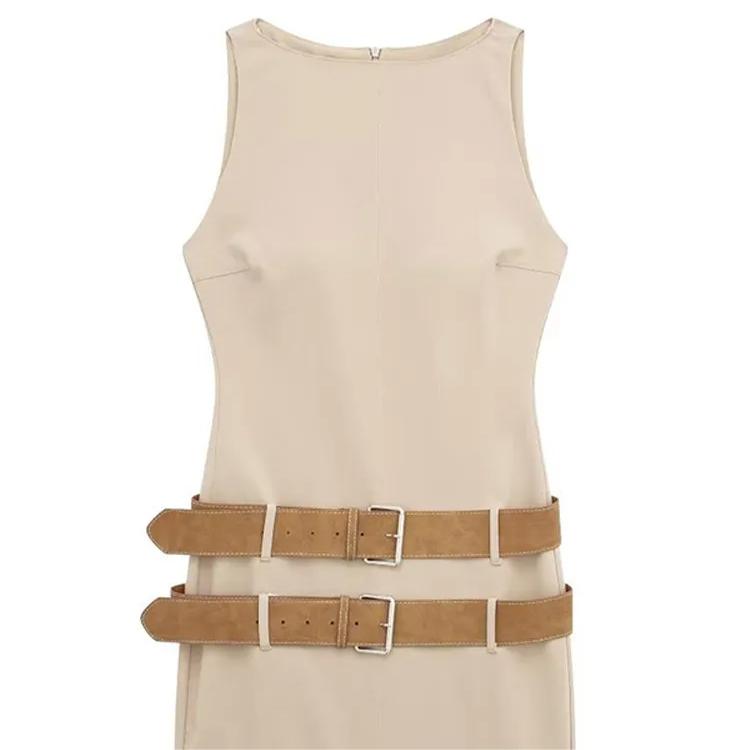 2024 New Ladies Casual Double Belts Sleeveless Dress
