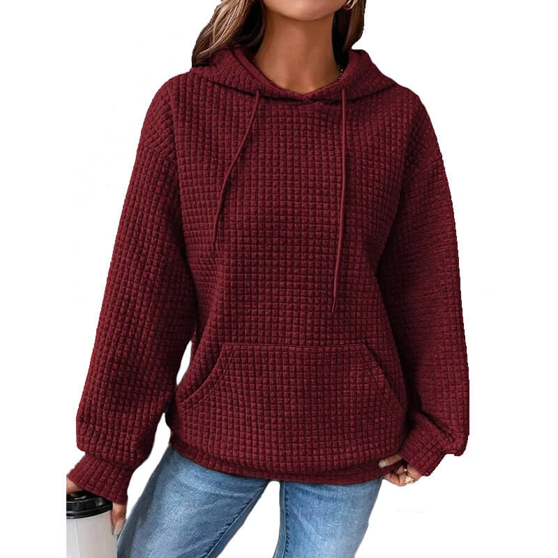 Solid Color Waffle Round Neck Long Sleeve Sweatshirt