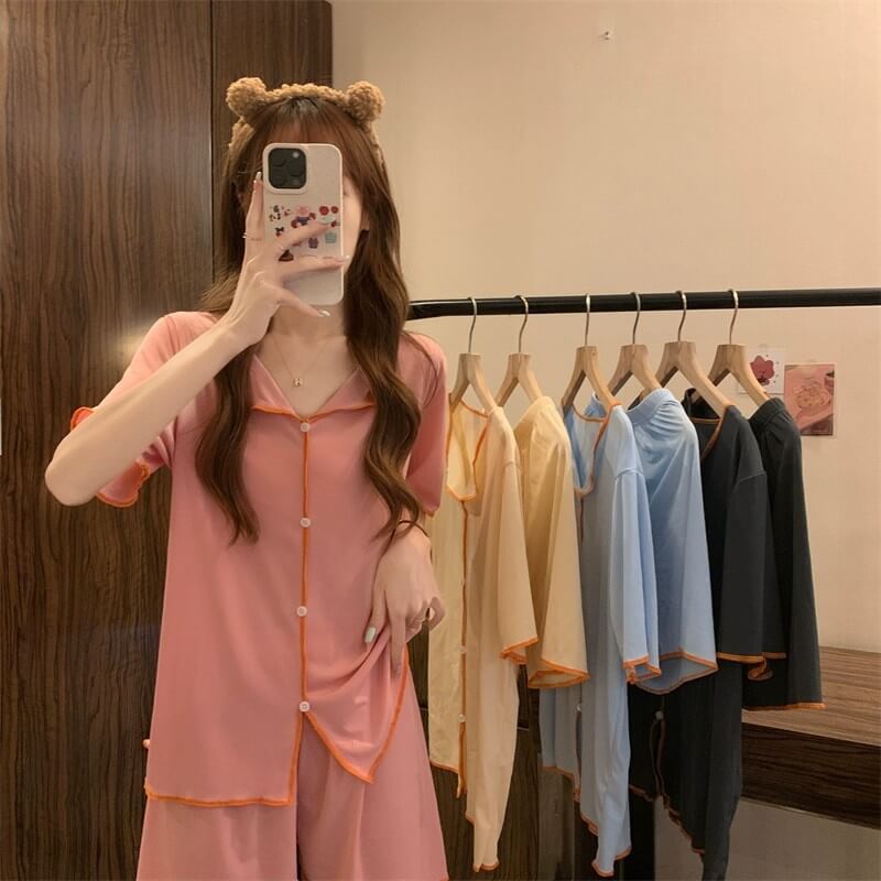 Korean version of the thin lapel buttons loungewear