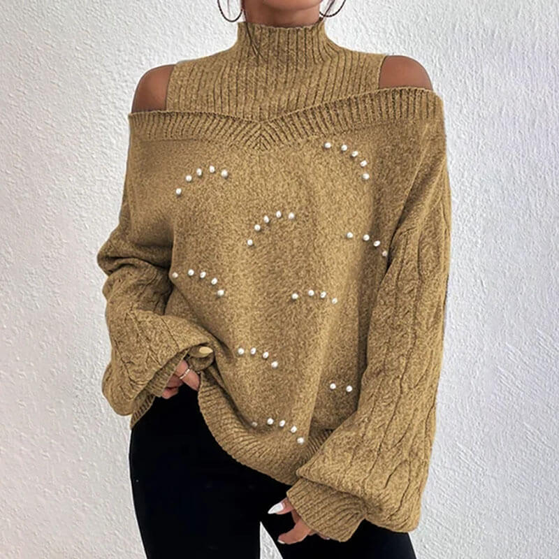 Autumn and Winter Solid Color Strapless Knit Sweater