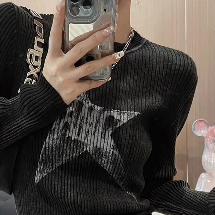 Black Striped Pullover Loose Casual Jumper