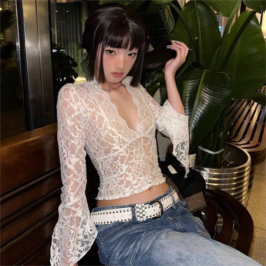 Slim Lace Shirt Long Sleeve Top