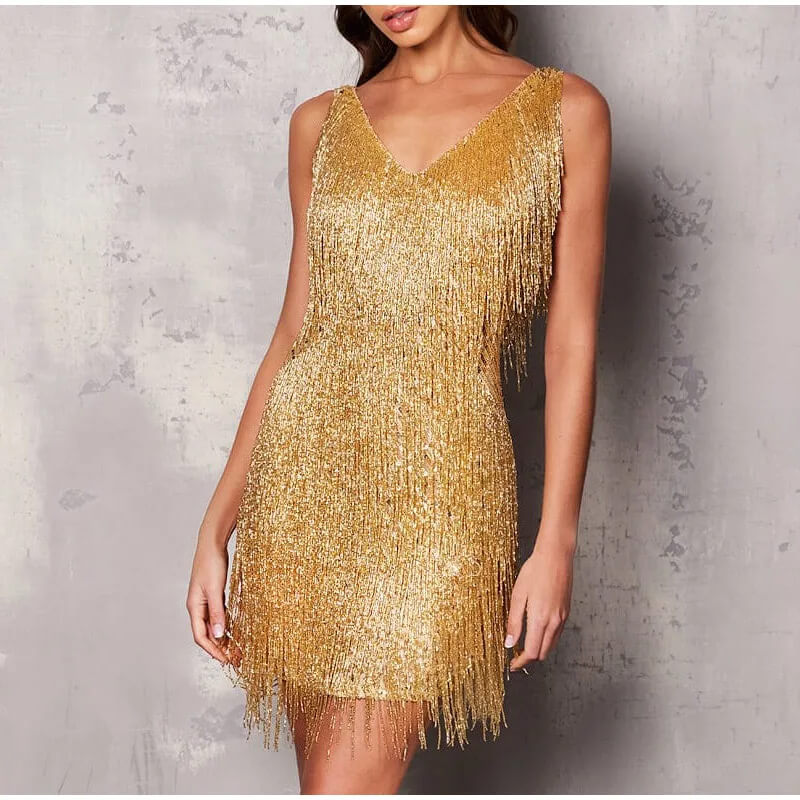 New Sexy Tassel Sequins Feather Mini Dress