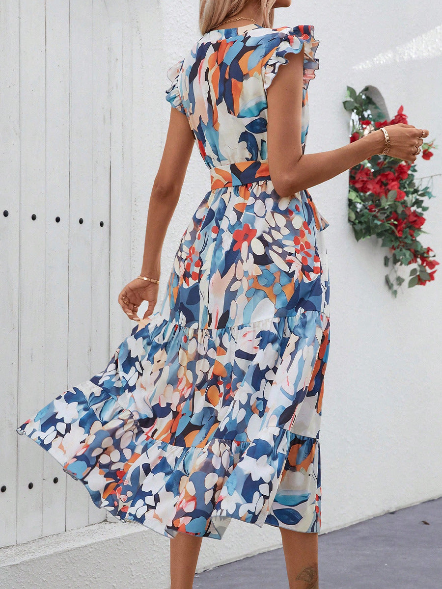 Women's Bohemian Beach Skirt Lotus Leaf Sleeve V-neck Dress for Trendy Beach Vacations 2025 Summer & Seashell Starfish Bracelet