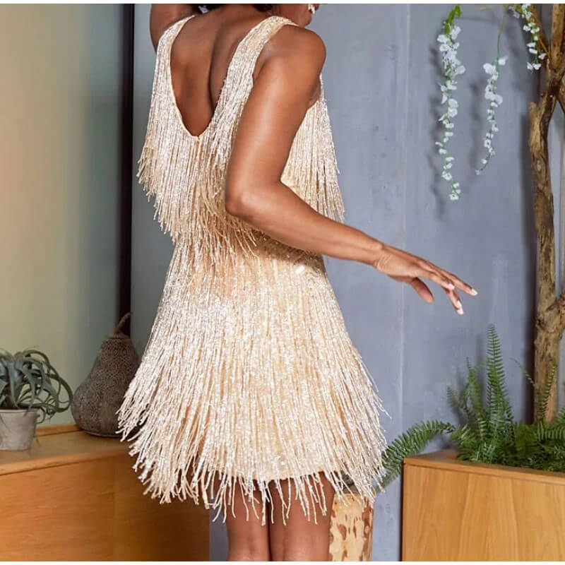 New Sexy Tassel Sequins Feather Mini Dress