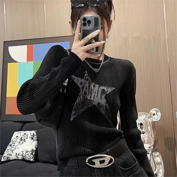 Black Striped Pullover Loose Casual Jumper