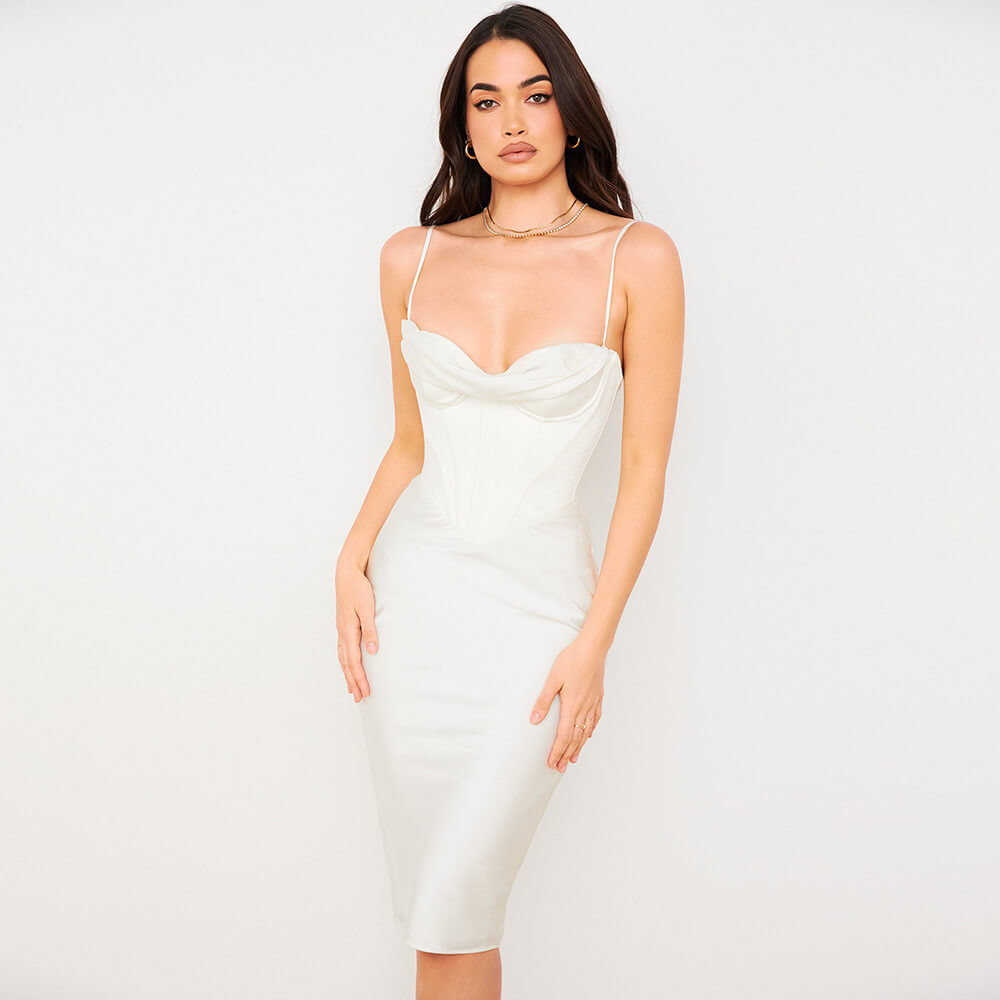 Fishbone Corset Halter Solid Colour Long Skirt