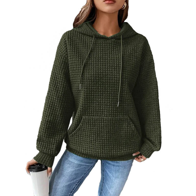 Solid Color Waffle Round Neck Long Sleeve Sweatshirt