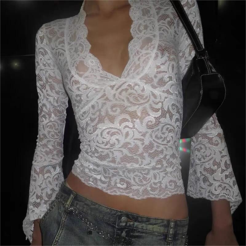 Slim Lace Shirt Long Sleeve Top