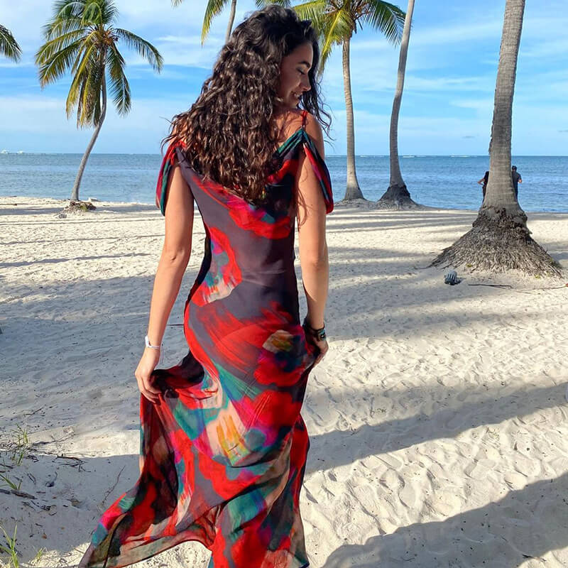 One Shoulder Printed High Waist Dress