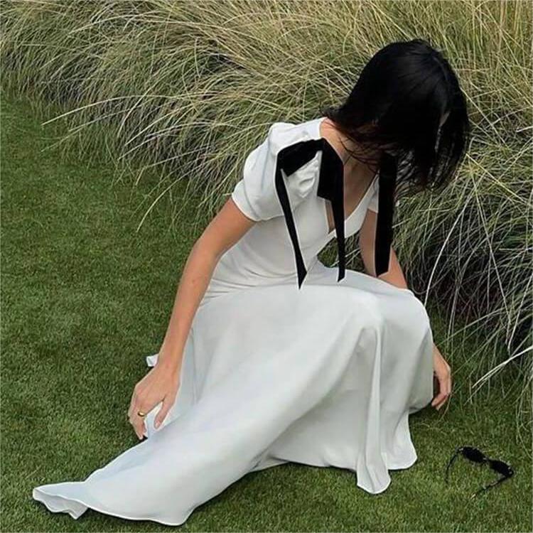 Cream Hepburn Style Slim Long Dress