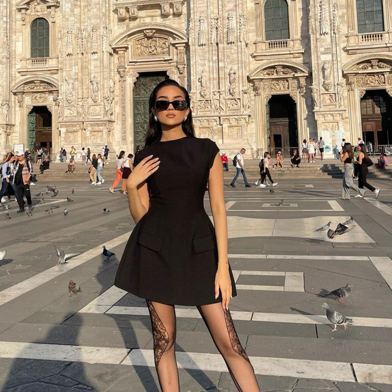 High Waist Mini Dress for Women – Summer Short Sleeve Bodycon Club Party Dress - Sexy A-Line Fit and Flare Style