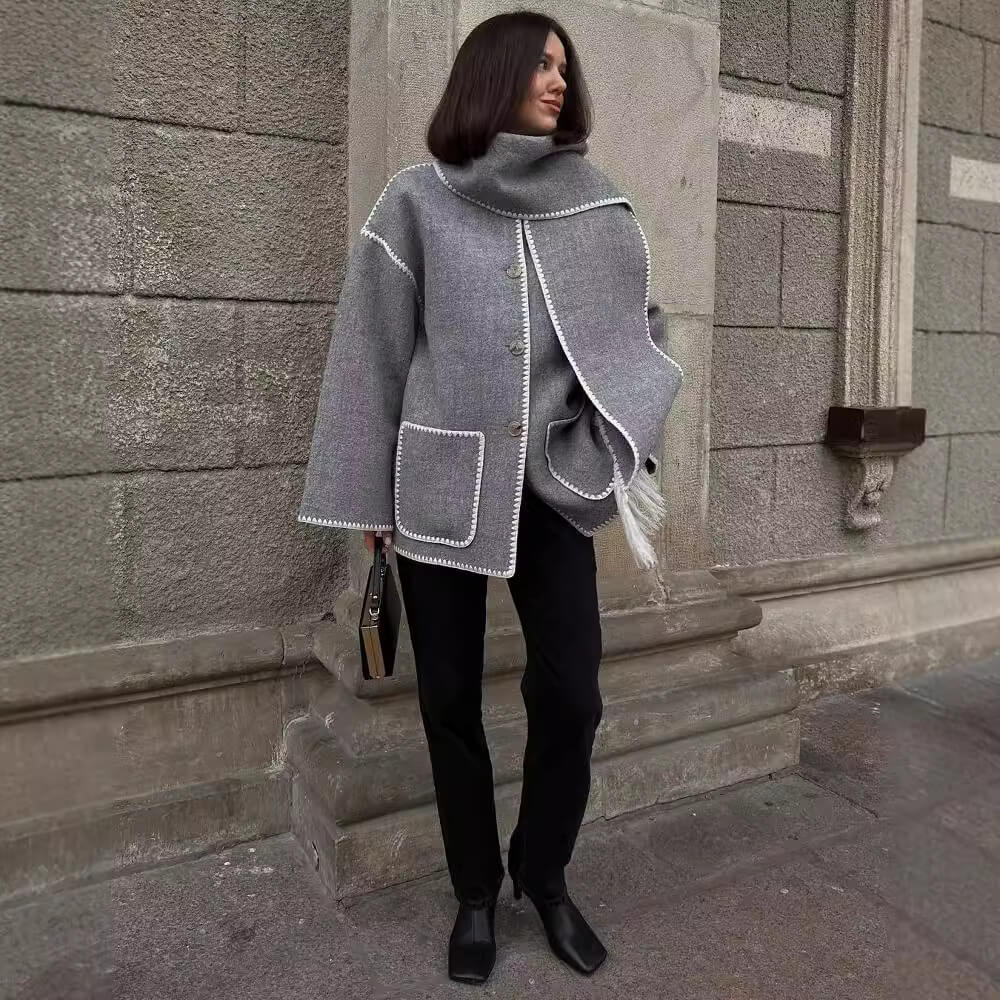 Tweed Jacket Thickened Loose With Scarf Fringe