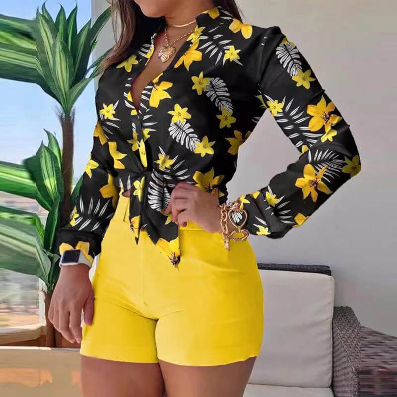 Long Sleeve Shirt with Printed Lapel