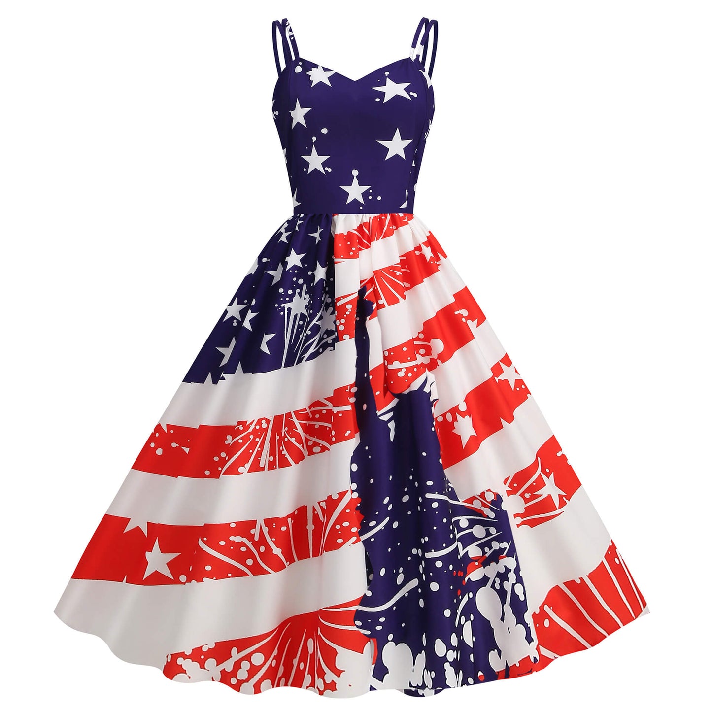 American Flag Printed Vintage Swing Dress