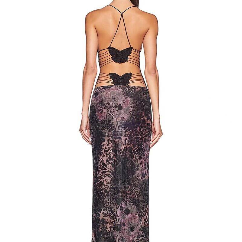 Neckless Backless Slimming Printed Hip Wrap Dress