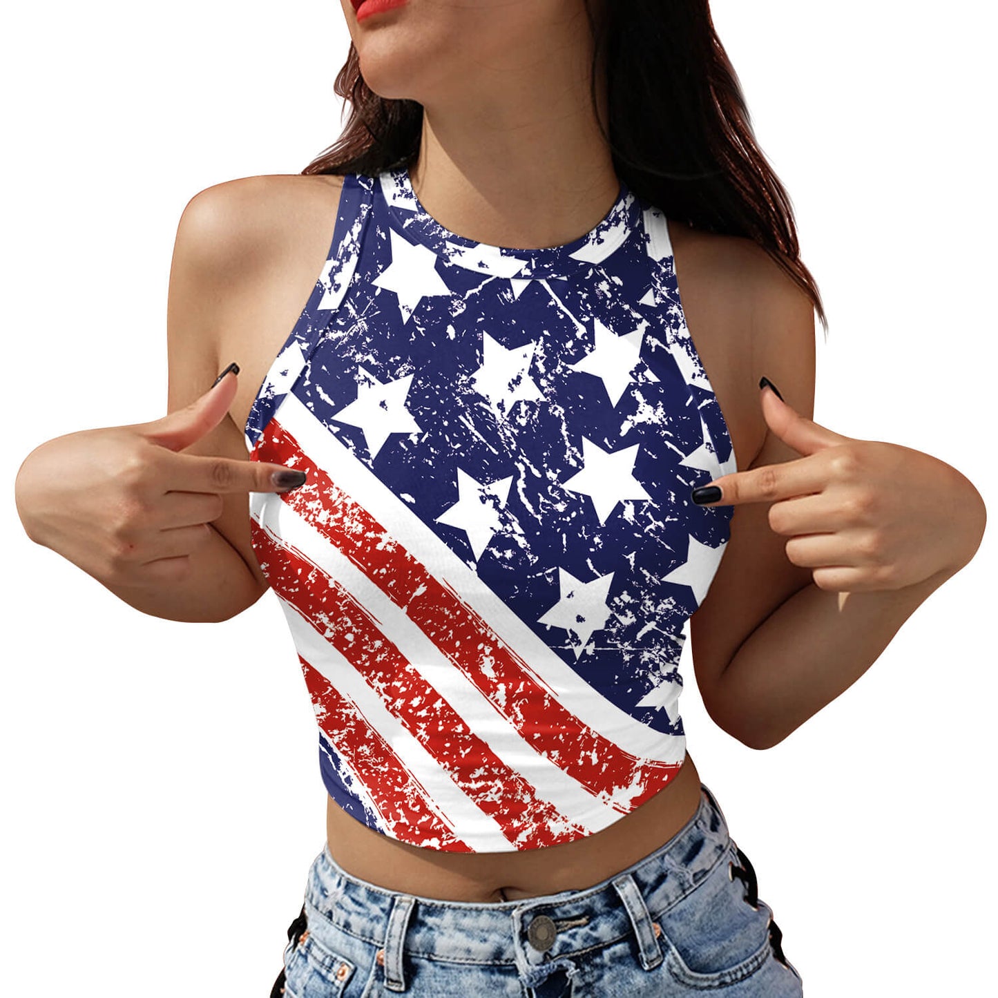 Flag Printed Sleeveless Strapless Bottom Tank Top
