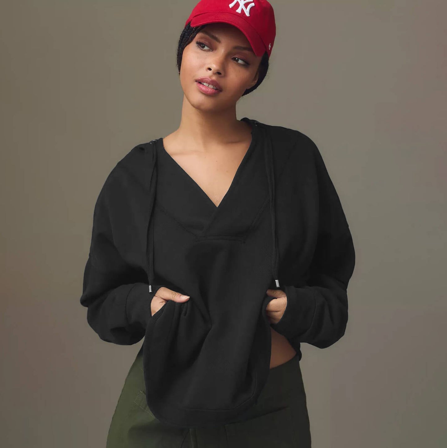 Casual Loose Color Block Hooded Sweatshirt