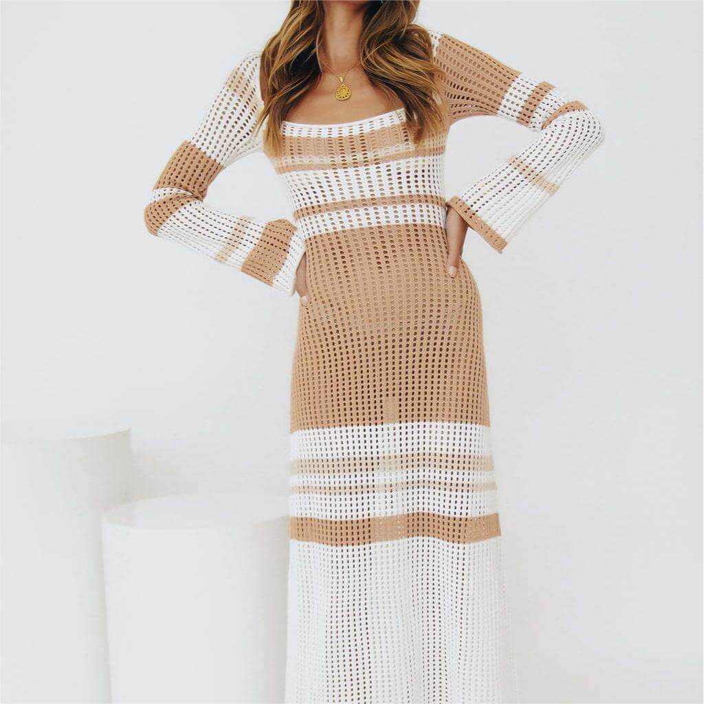 Colorful Clashing Hollow Out Knit Dress