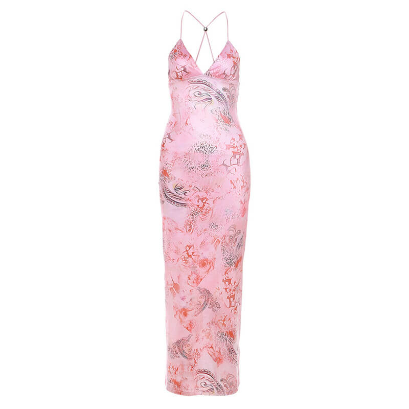 Neckless Backless Slimming Printed Hip Wrap Dress