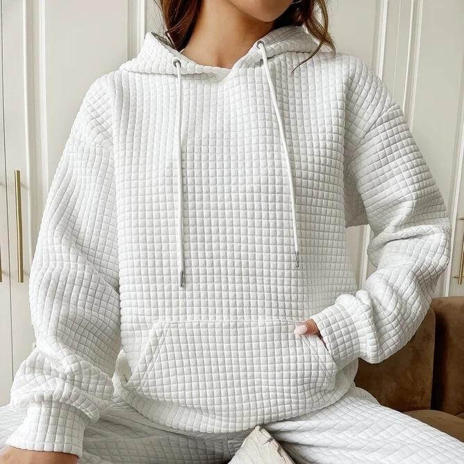 Solid Color Waffle Round Neck Long Sleeve Sweatshirt