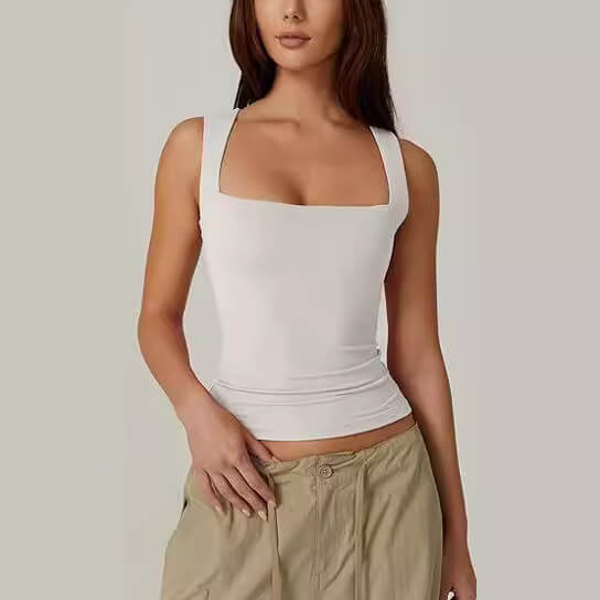 Square Neck Sleeveless Double Layer Vest Basic