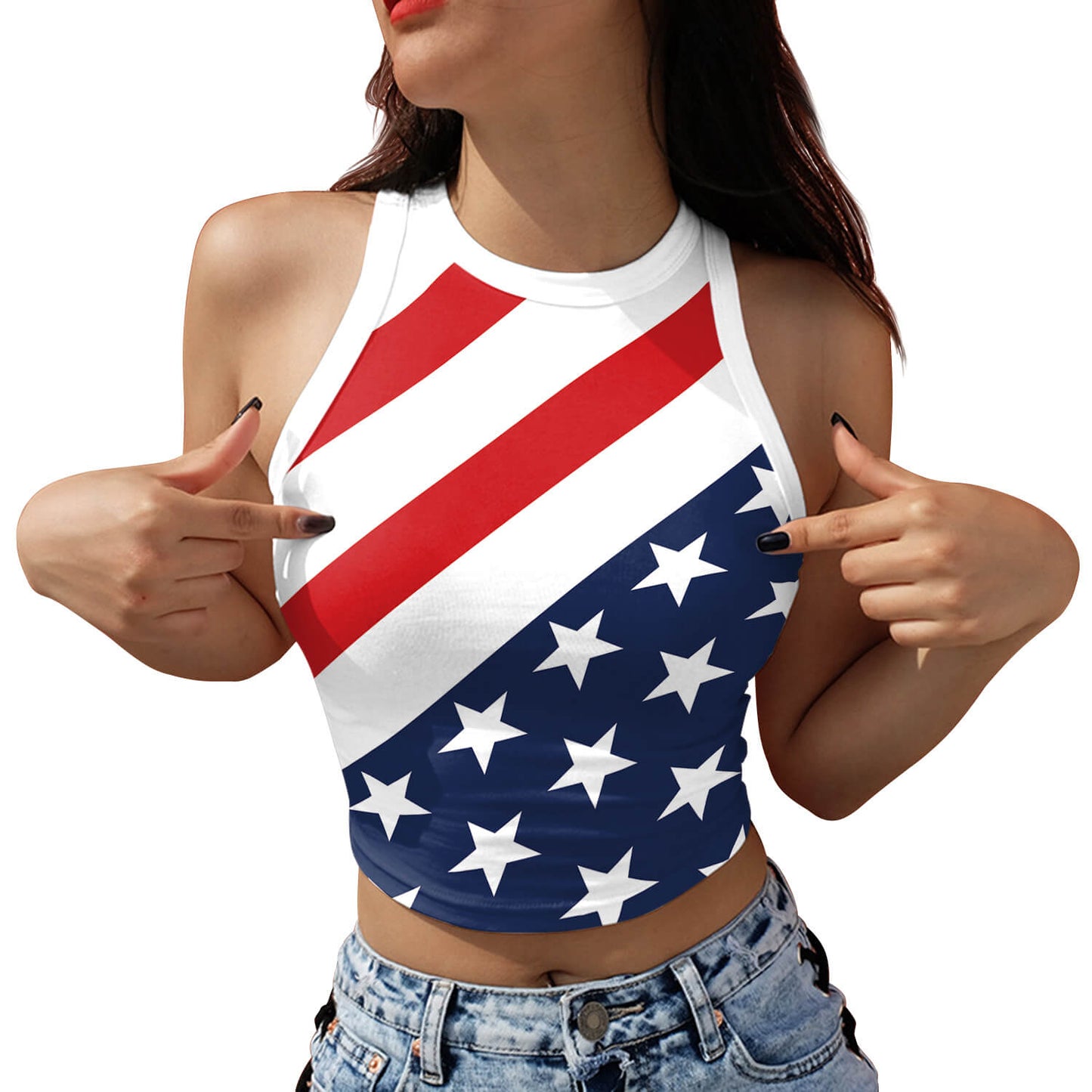 Flag Printed Sleeveless Strapless Bottom Tank Top
