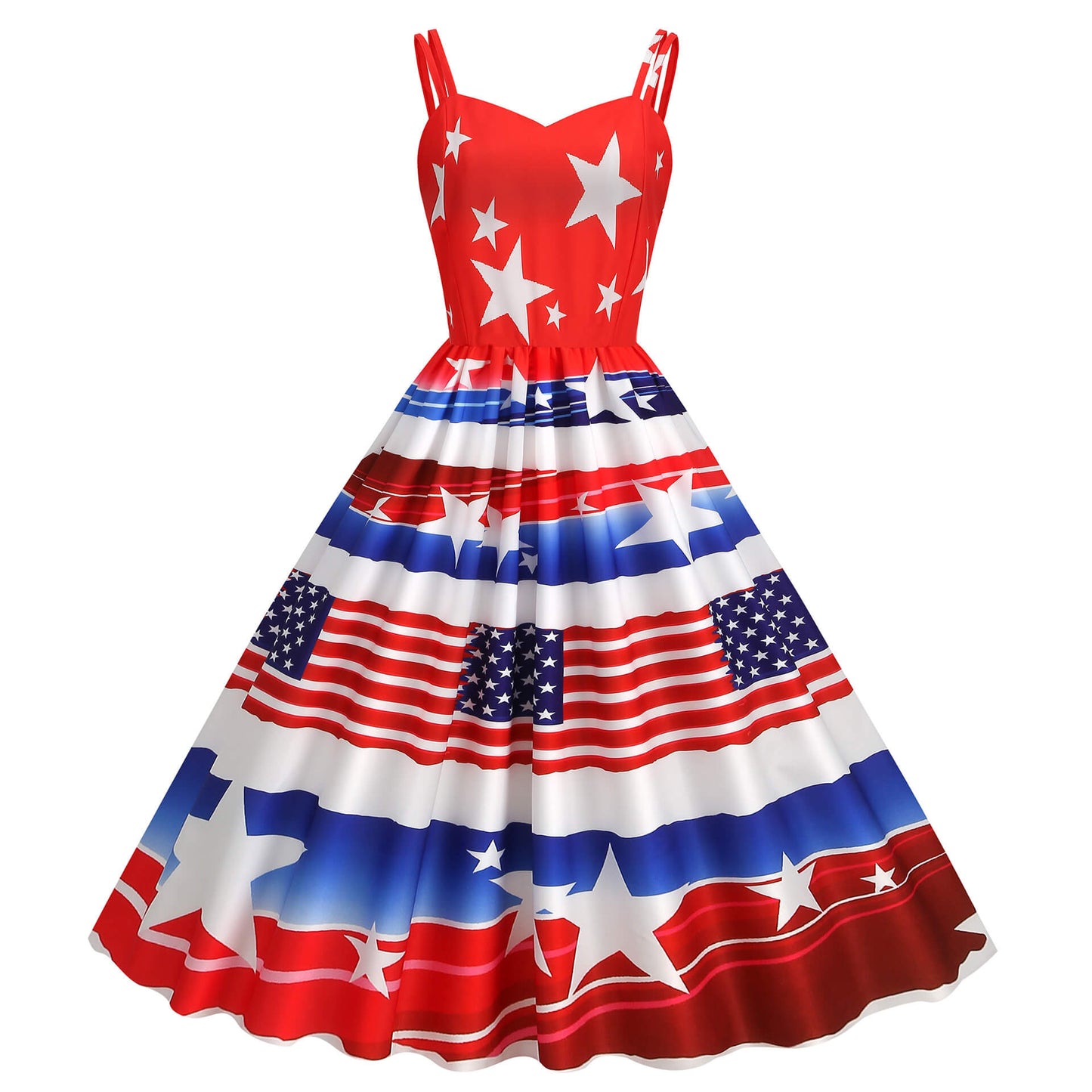 American Flag Printed Vintage Swing Dress