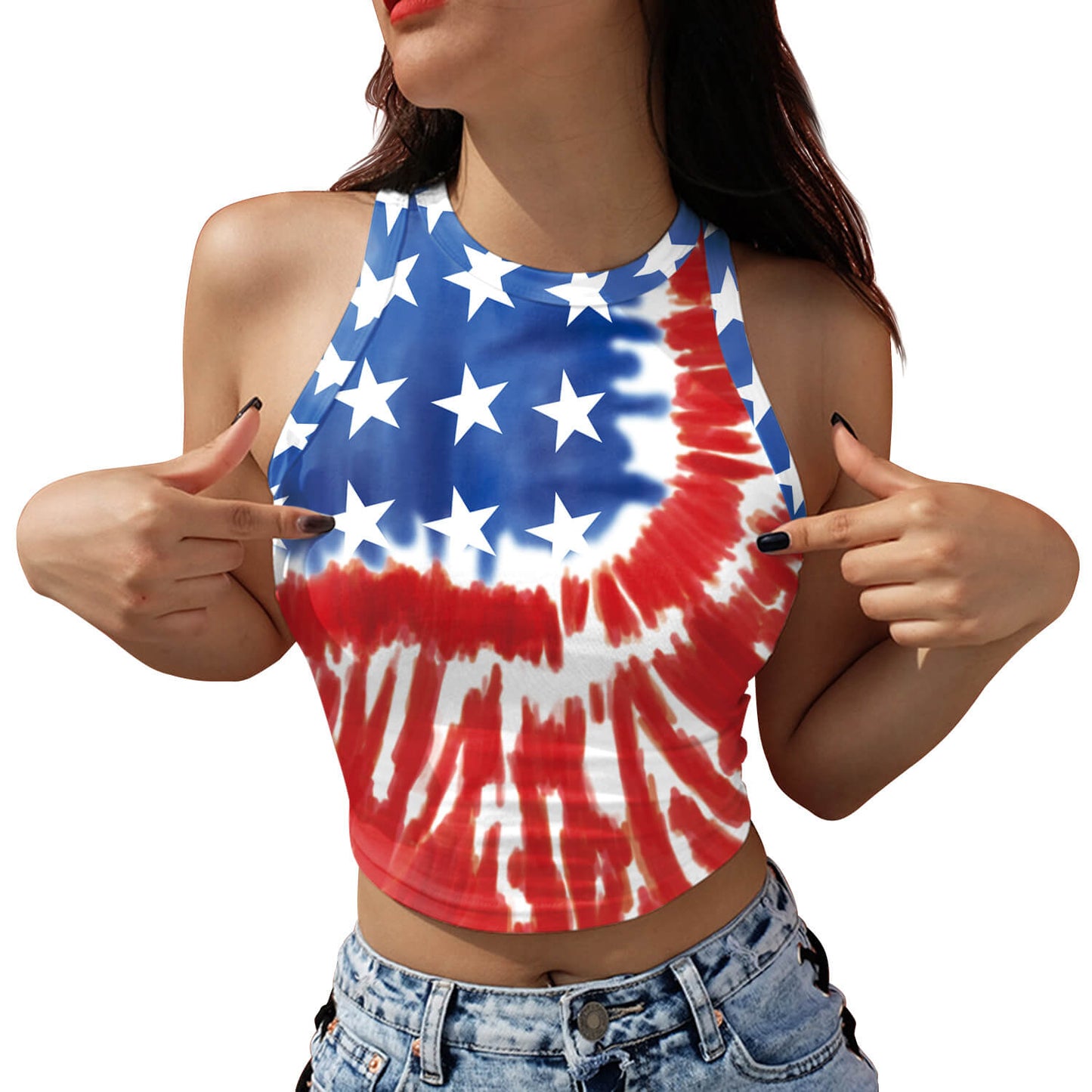 Flag Printed Sleeveless Strapless Bottom Tank Top
