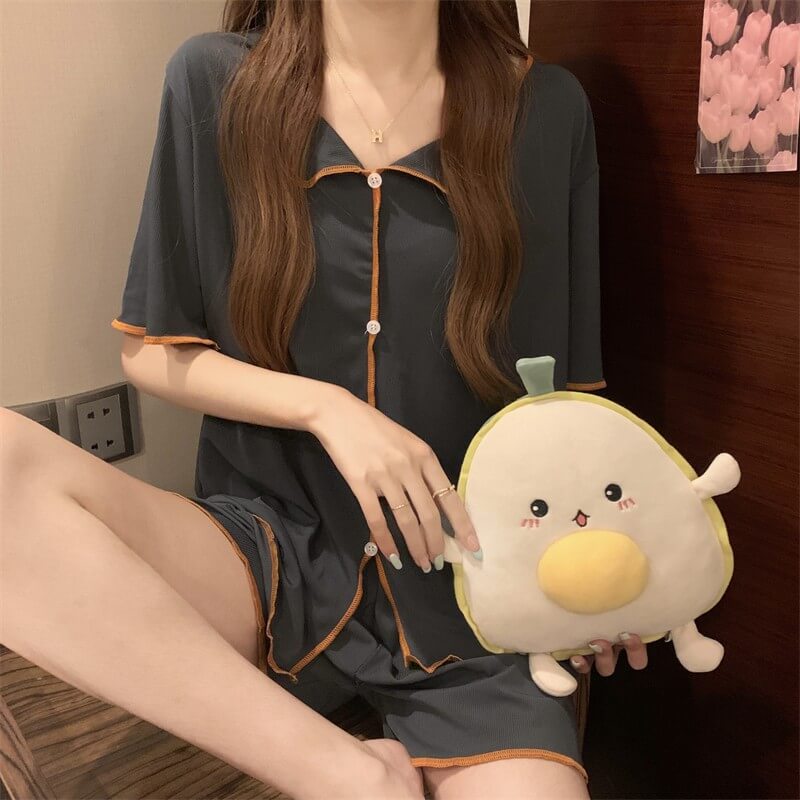 Korean version of the thin lapel buttons loungewear